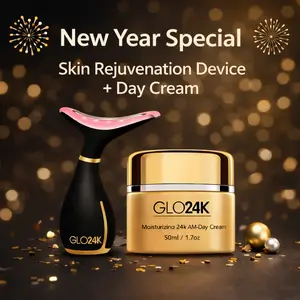 GLO24K LED Beauty Massager with 24k Moisturizing Day Cream for Radiant Complexion & Hydrated Skin - Triple Action, Light Therapy, Vibration, Heat Modes