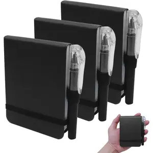 Mini Notebook with Pen, Pocket Size A7 PU Leather Hardcover Small Note pads, -Off Sheets  Notepad with Elastic Band for , Office, School, Reporter & Travel Journaling, Black, Pack of 3