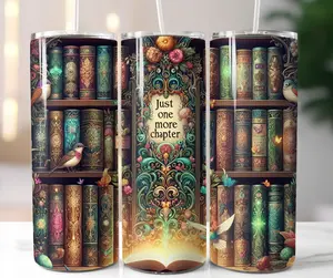 Just One More Chapter Book Lover Tumbler Cup 20 oz - Book Lover Gift - Drinkware, Bottle Lid Stainless Steel Straw Stylish Beverage