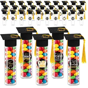30 Sets 2026 Graduation Candy Tubes | Clear Grad Cap Party Favor Containers with Tassels & Stickers | Graduation Decoration Candy Boxes