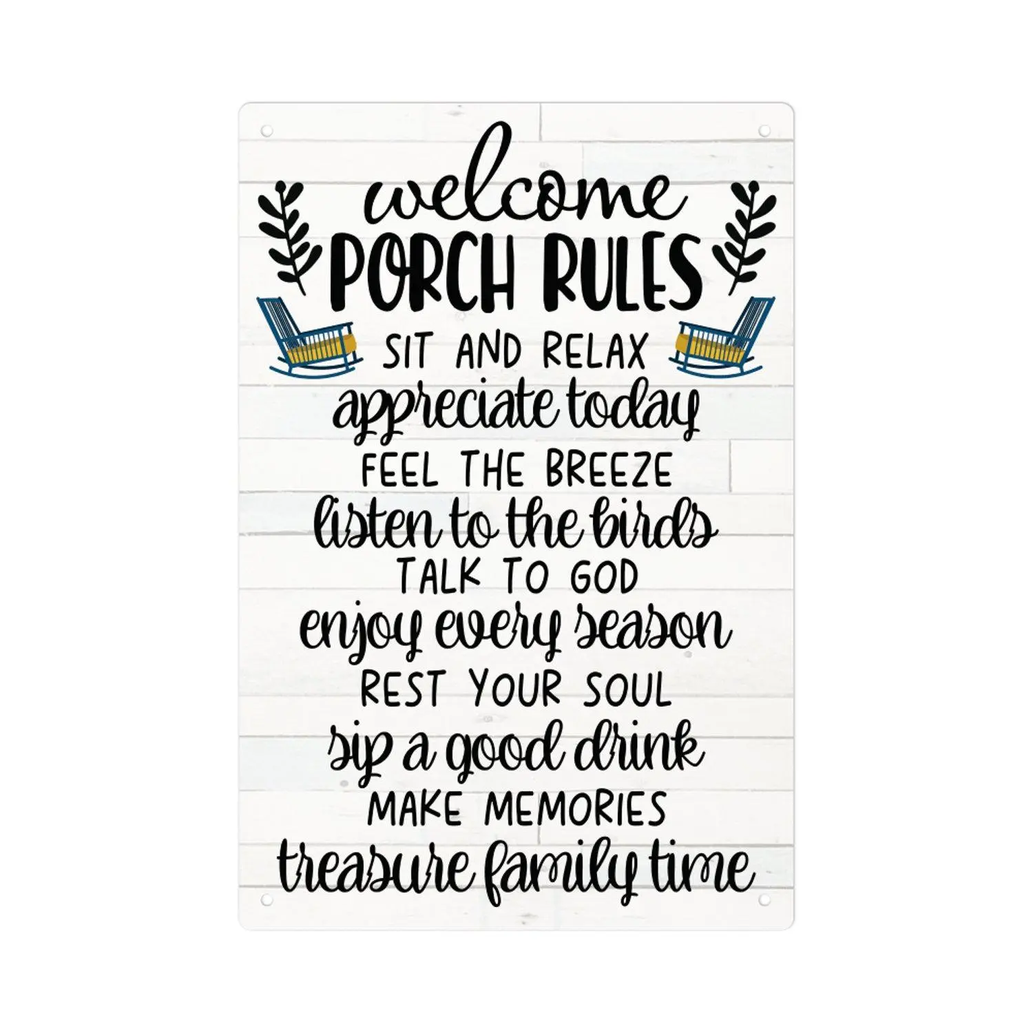 Porch Rules Vertical Iron Sheet Painting Rustic Welcome Art with Inspirational Phrases for Home Yard or Porch 7.8 x 11.8 Inches Retro Plate Design Vintage Style Decorative Metal Sign