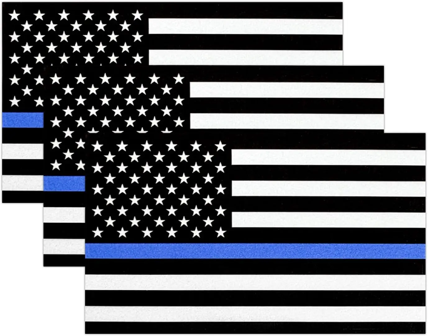 3pcs Reflective US Flag Stickers, Thin Blue Line American Flag Decal Car Laptop Bumer Sticker 5"x3" Vinyl, Support USA Police and Law Enforcement Officers