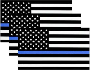 3pcs Reflective US Flag Stickers, Thin Blue Line American Flag Decal Car Laptop Bumer Sticker 5"x3" Vinyl, Support USA Police and Law Enforcement Officers