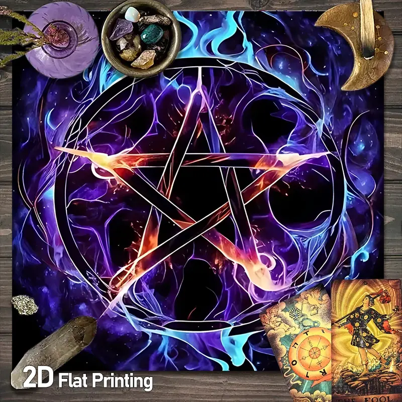 Fiery Pentagram Mystical Art Tarot Card Tablecloth | Gothic Fantasy Art Altar Tablecloths | Enigmatic Occult Symbol Gaming Tablecloth | Psychic Readings Divination Witchcraft Astrology Oracle Cards Altar Cloths | Crystal Grid Meditation Table Cloths