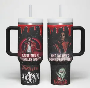 Michael Jackson 20oz 40oz Thriller V2 Tumbler with Handle - King of Pop Stainless Steel Insulated Cup Thriller Moonwalk Fan Gift, Music Legend Fan Gift