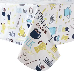 RAY STAR Coffee Delight Tablecloth Teapot Design Vinyl Tablecloth With Flannel Backing Round and Rectangle