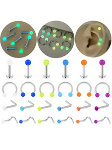 Stainless Steel Nose Ring, Nose Piercing Jewelry, 24pcs/set Glow In The Dark Nose Ring, Nose Ring for Men & Women, Fashion Accessories for Party