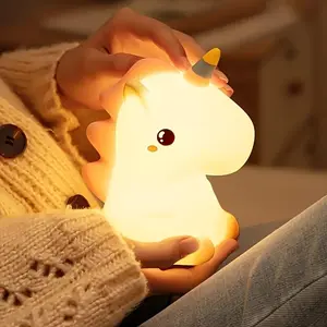 Unicorn-shaped night light, USB rechargeable silicone night light with three adjustable brightness levels, fun desk and bedroom decoration, decorative light, birthday gift, atmosphere decorative light #Globally Selected