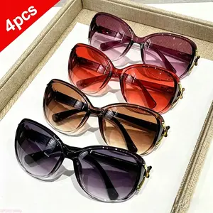 Tortoise Shell Round Eyeglasses for Women, 4 Pack Y2K Oversized Style, Lightweight Ac Tinted Lenses Suitable for Driving Travel And Daily Matching