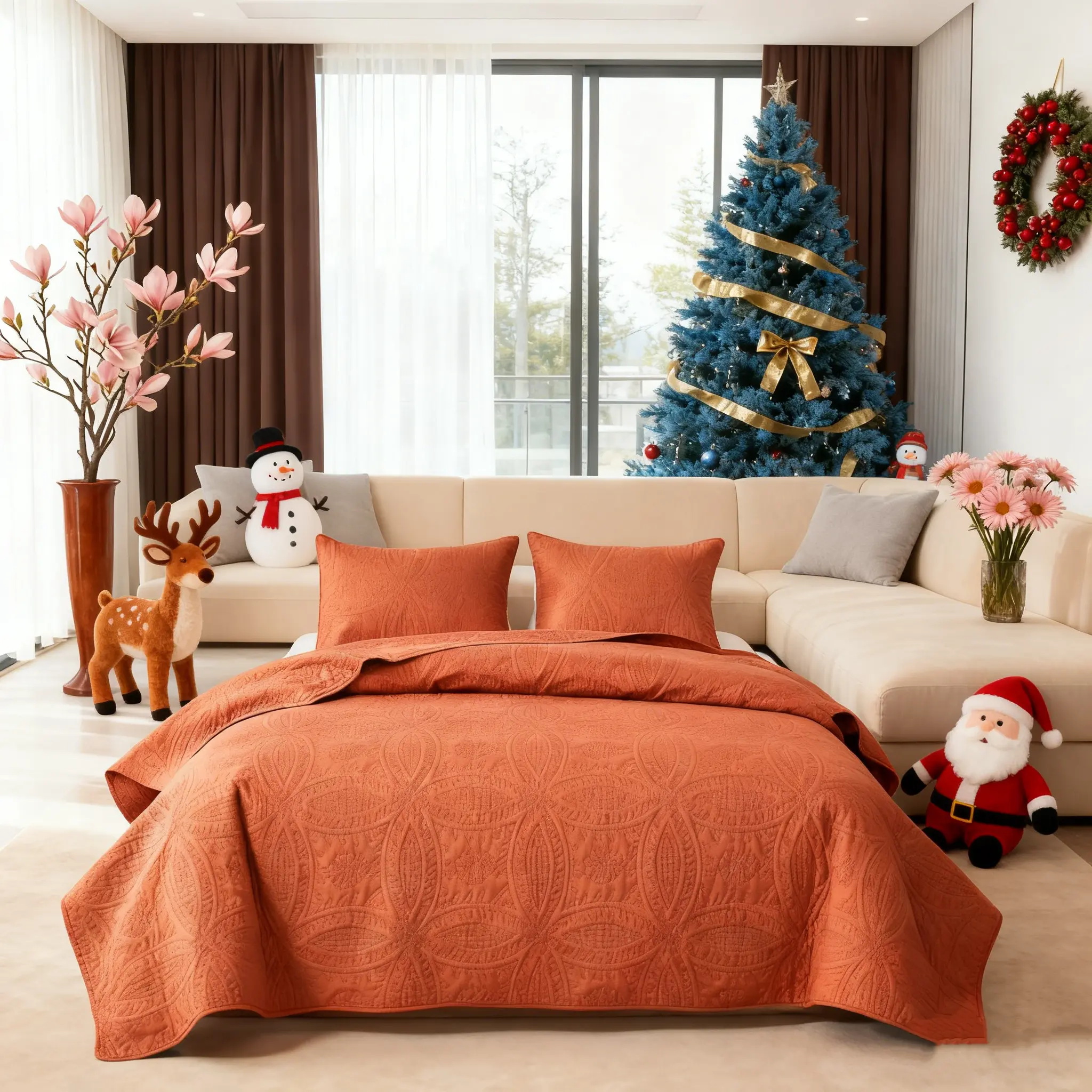 King Queen Quilt Bedding Set, Modern Coin Pattern Bedspreads Set for All Seasons, Soft And Cozy Quilt Set for Bedroom Decor,3 Piece(1 Quilt,2 Pillow Shams),Christmas Gift.