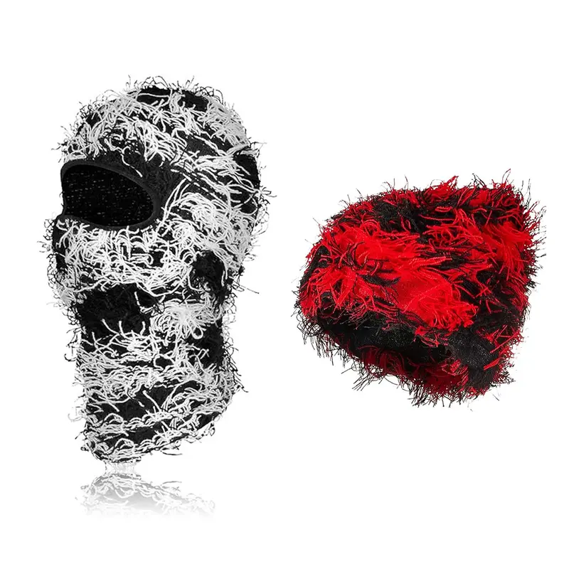 Balaclava Distressed Knitted Full Face Ski Mask Winter Windproof Warmer Men Women One Size Fits All Fuzzy Cozy Camo Cap Yeat Style Beard Funny Outdoor