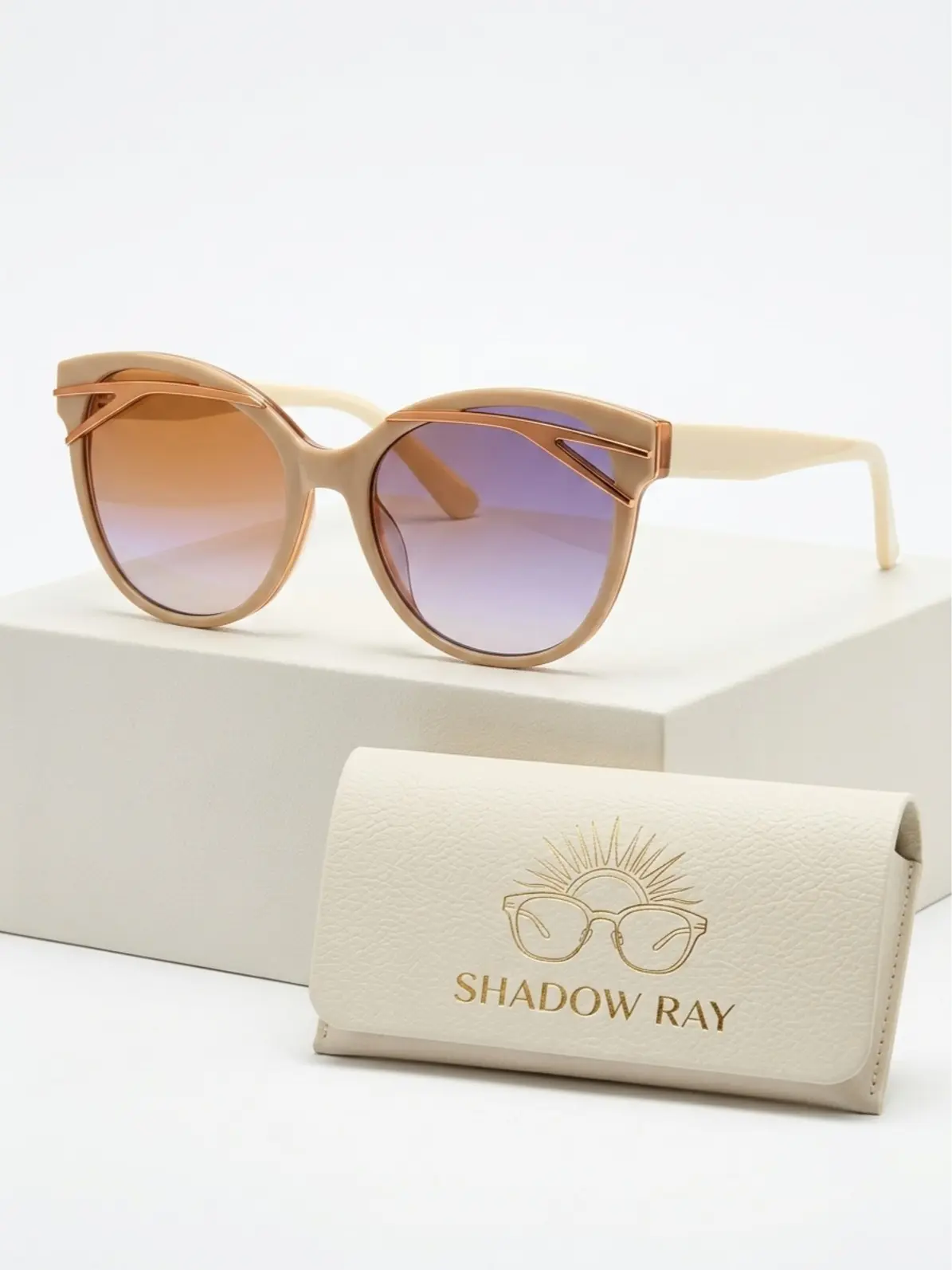 Vintage Cat Eye Sunglasses for Women | Elegant Beige Frame Gradient Lens Shades over  es black tech sung less eunoia uv 400 inteligente cheap cool pc men women- classic sun  yellow tint futuristic unisex double driving photo glasses shop wind proof