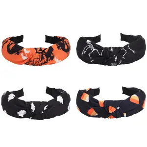 4 PCS Headbands for Women Girls Halloween Pumpkin Sugar Skeleton Skull Ghost Hairbands Gifts Makeup Hair Hoop