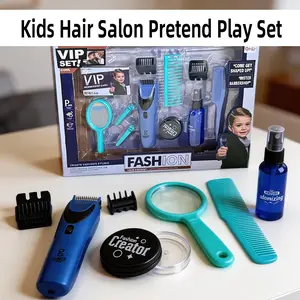 Kids Barber Shop Pretend Play Set, Hair Salon Role Play Toy with Clipper, Comb, Mirror, Spray Bottle, Toddler Dress Up Toy, Birthday Gift