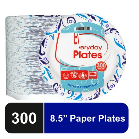 Everyday Disposable Paper Plates 8.5" 300 Count for Food and Beverage Use