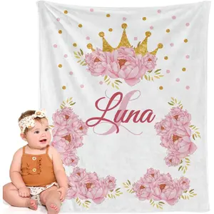 Personalized Baby Blanket with Name - Custom Floral Blanket for Girls - Newborn Infant Toddler Gift - Baby Shower, Birthday, Christmas Present