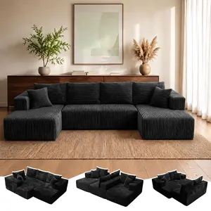 【2packages】134” Oversized U-Shaped Boneless Modular Sectional Sofa, Compressed Corduroy Cloud Couch with Deep Seat,Convertible Sleeper Sofa Bed for Living Room,No Assembly Required