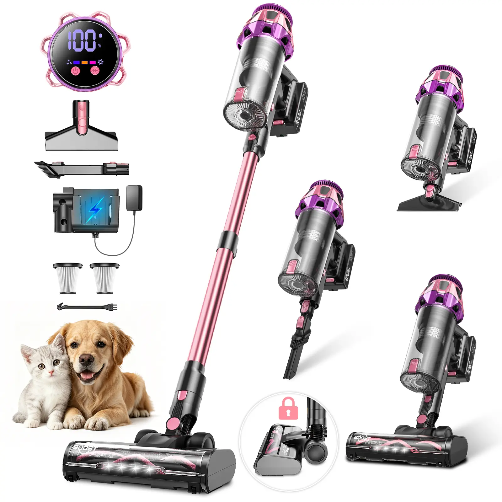 VICEASE Vacuum Cleaner, 600W, 55mins Runtime, Ultra Suction, Self-Standing, Wall Mount Charging, Stick Vacuum Cleaner for Hard Floor/Carpet/Pet Hair/Car