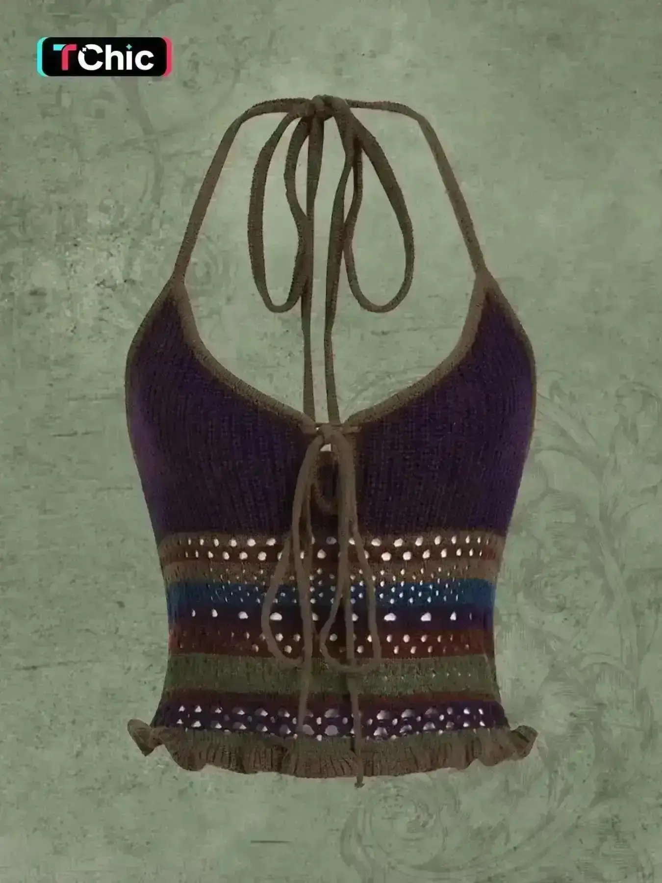 2026 Y2K Vintage 90s Striped Crochet Sweater Vest Sexy Hollow Out Backless Sleeveless Halter Neck Crop Top Summer Beach Holiday Knitwear for Women, stylish design