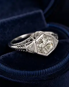 Women's 925 Silver-Plated Vintage Open Ring - Hexagon Crystal Statement Ring, Witchy Aesthetic Costume Jewelry Gift