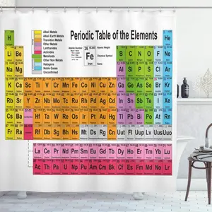 Periodic Table Shower Curtain or Backdrop, Chemistry Classroom and Home Decor Science Lovers Element Table Learning Picture, Fabric for Bath Decor Set with 12 Hooks, Fallfreshness