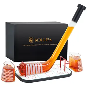 Kollea Christmas Gifts Ice Hockey Whiskey Decanter Set with 2 Goal Glasses - Hockey Stick-Shaped Bottle & Rink Base - Luxury Lead-Free Glass - Perfect for Parties & Christmas Birthday Gifts for Men Husband Coach