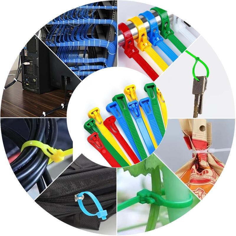 100pcs Reusable Colored Zip Ties – Heavy Duty Cable Ties, 50 Lbs Tensile Strength, Self-Locking, Premium Nylon for Indoor & Outdoor Use, Multipurpose Cable Management.