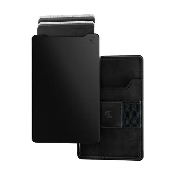 Groove Life Groove Wallet with Groove Wallet Go Bundle - Men's Minimalist Low Profile Aluminum Credit Card Holder with Magnetic Thumb Swipe, RFID Blocking, Money Clip and Magsafe Genuine Leather Attachment, Limited Lifetime Coverage