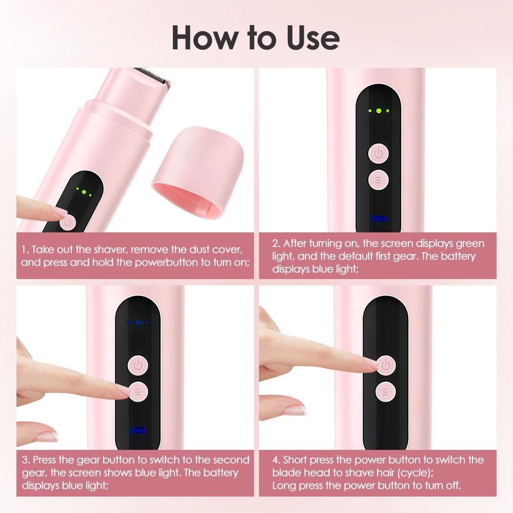 Women's 2-in-1 Dual-Head Electric Shaver Trimmer Hair Remover - Rechargeable Painless Device with IPX7 Waterproof Detachable Stainless Steel & Ceramic Heads, Wet Dry Portable PC Charger Compatible for Face, Bikini Area