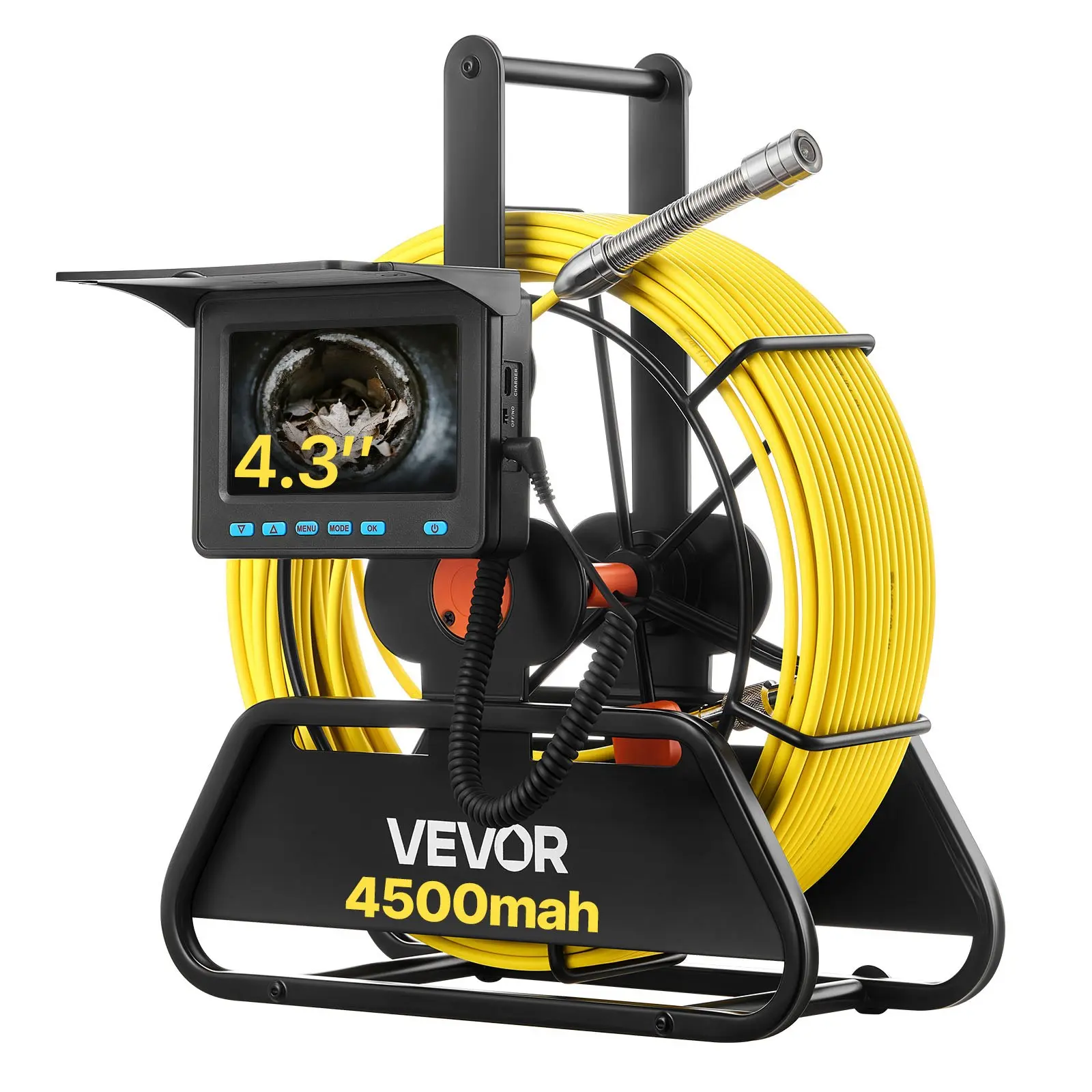 【DealsForYouDays】VEVOR  Sewer Camera, 66 ft/20m, 4.3" Drain Inspection Camera, IP68 Waterproof Snake Plumbing Camera with Lights - 6 Adjustable LEDs, 4500mAh Battery & 16GB Card for Sewer Line Duct Pipes, Bright, Outdoor Plumber Municipal