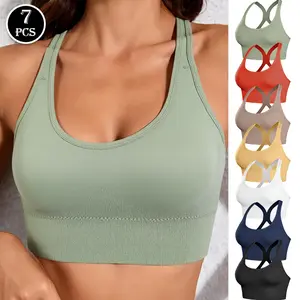 Women's Solid Wireless Sports Bralette Criss Cross Backless Cut Out Design Breathable Comfortable High Stretch Push Up Bra Valentine's Day Gift for Her Daily Gym Summer Fall Indoor Outdoor Lingerie Sportswear
