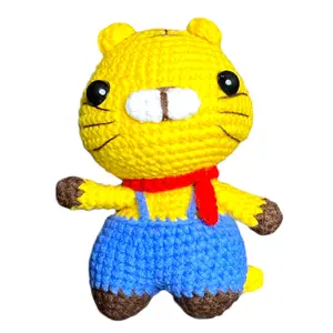 Cute Yellow Tiger in Overalls and Red Scarf Crochet Keychain K036