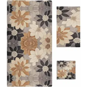 Burnt Orange Grey Bath Towels  of 3 with Bath Towel Hand Towel Washcloth, Spring Floral Botanical Towel s for Bathroom/Kitchen/Beach, Soft Absorbent Luxury Bath Towels