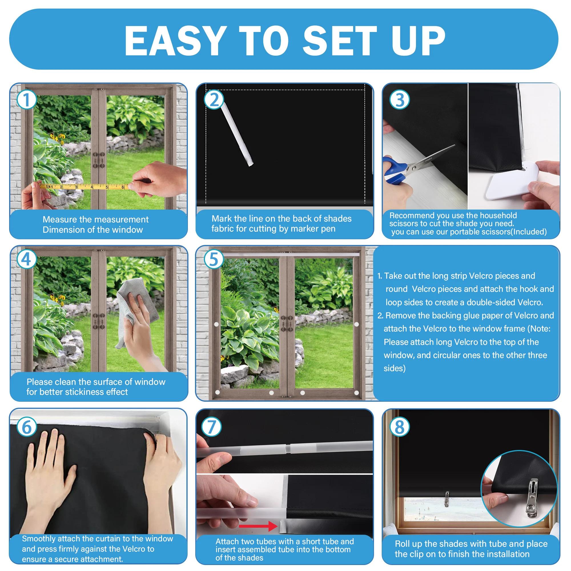 Portable 100% Black Out Curtains Shades for Windows Door Sun Protection Light Blocking Drapes Film No Drilling Travel