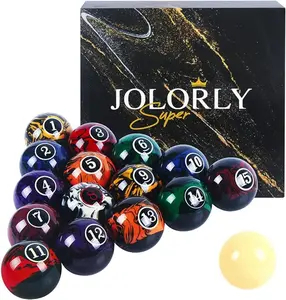 Dark Marble-Swirl Billiard Balls AAA-Grade, Complete Set of 16 Pool Balls, 2-1/4" Regulation Size and Weight Professional Tournament Pool Table Balls