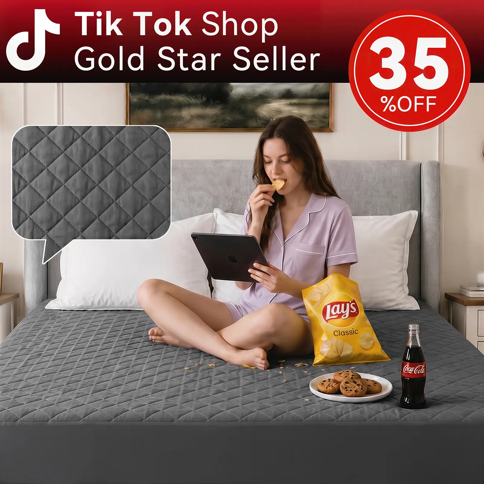 【Home Essential】Jeffans Waterproof Mattress Protector, Classic Rhombus Deep-Pocket Fitted Sheet, Noise-Free Breathable Durable Bedding Cover, Universal-Fit, Machine-Washable, Suitable for Home & Hotel Use