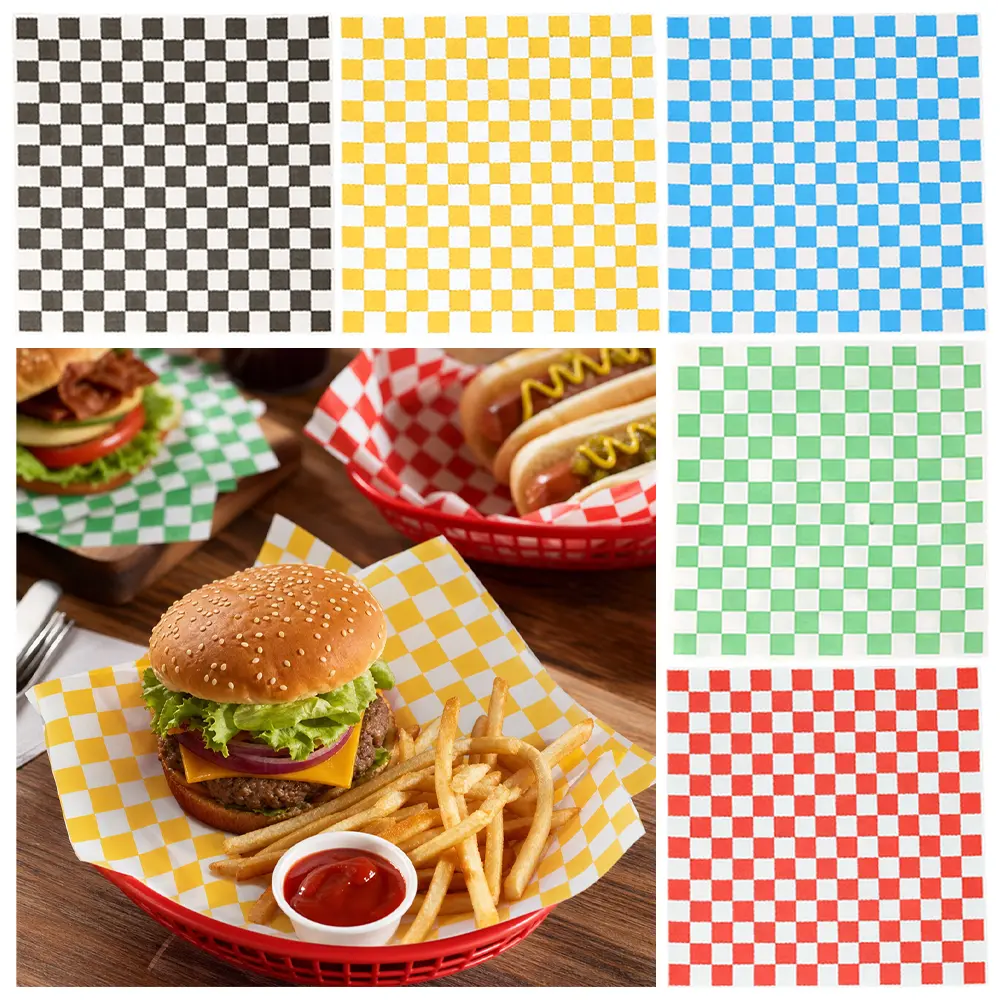 1Set Checkered Wax Paper - Durable,Oil-Proof Food Wrapping Paper,Disposable Sandwich Paper,Hamburgers,Fried Chicken,Kitchen Gadgets Checkered Design,Sandwich Wraps