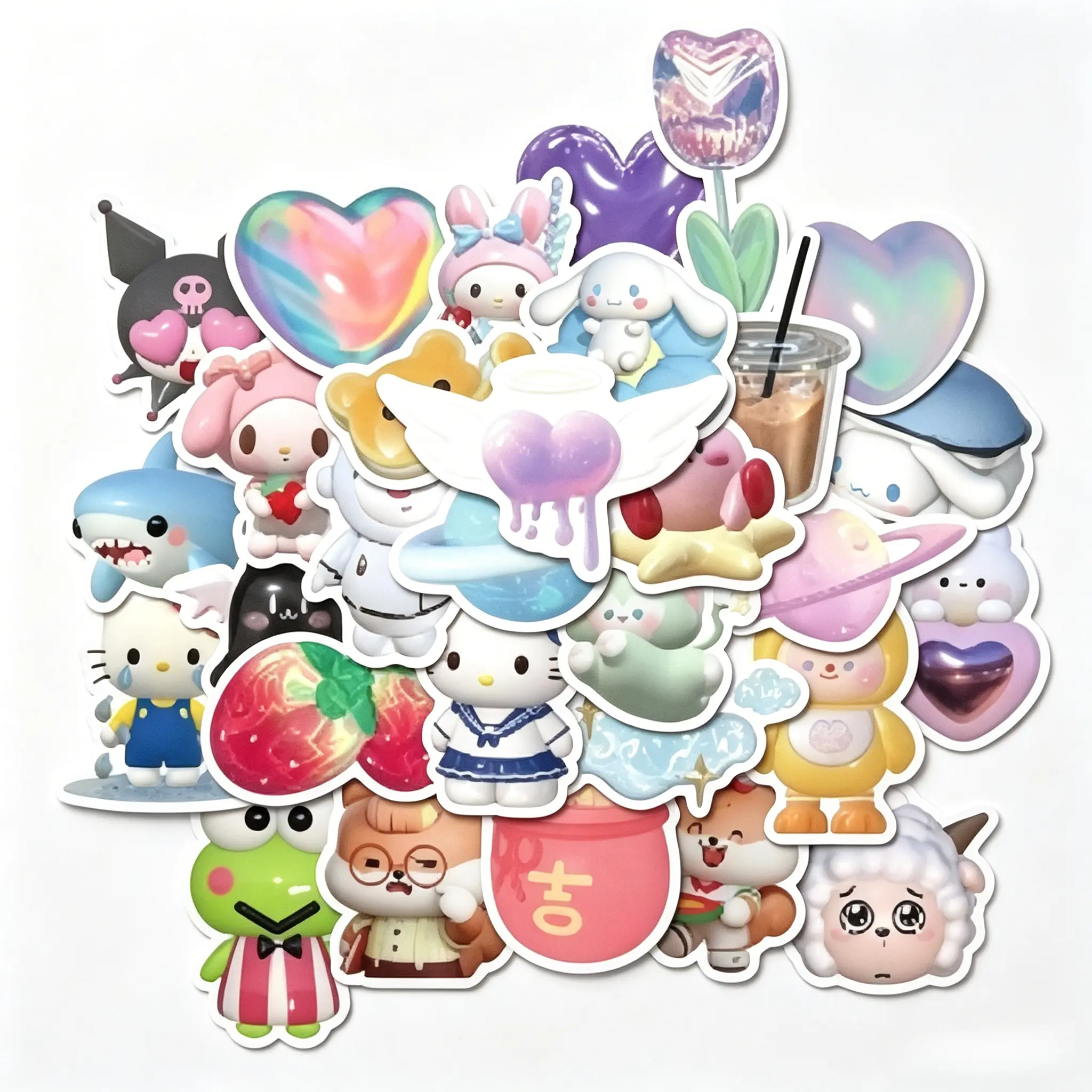 Sanrio Mixed Characters 50-Piece Waterproof Kawaii Cartoon Sticker Decals Set for DIY Scrapbooking & Stamping