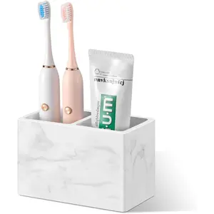 Fast Drying Toothbrush Holder for Bathroom, Diatomite Electric Tooth Brush and Toothpaste Organizer for Bathroom Kitchen Vanity Countertop, Marble White