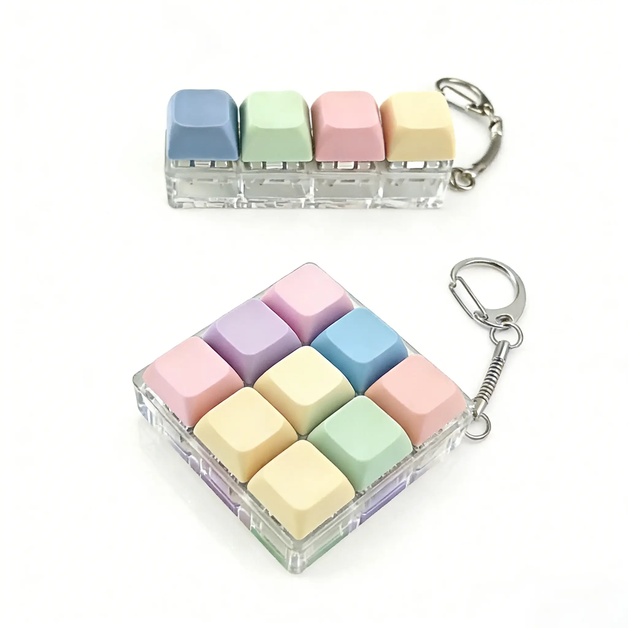 Mini Pastel Colorful LED Mechanical Keyboard Fidget Toy Keychain, 9-Key Clicky Fidget Keyboard Clicker, Portable Pocket-Sized EDC Tool for Adults, Stress Relief Keeps Hands Busy Halloween Christmas Gifts