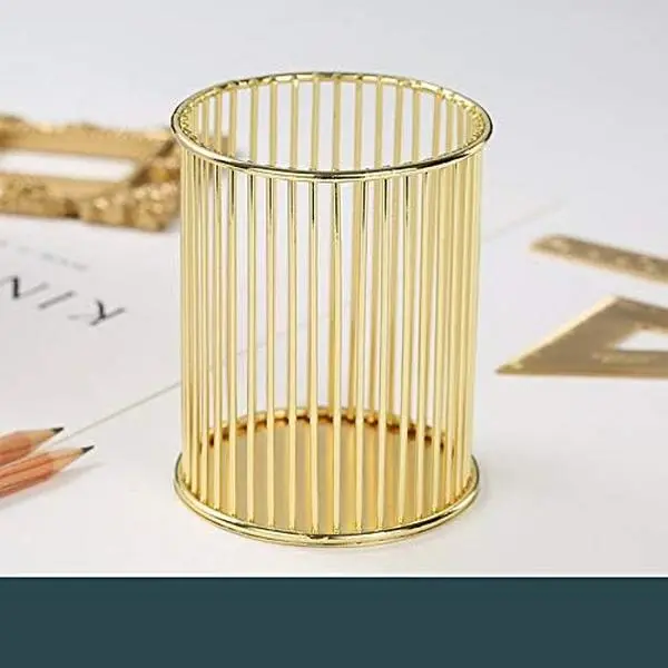 Gold Metal Pen Holder for Desk, Makeup Brushes Cup, Pencil Holders, Office&Home Organizer