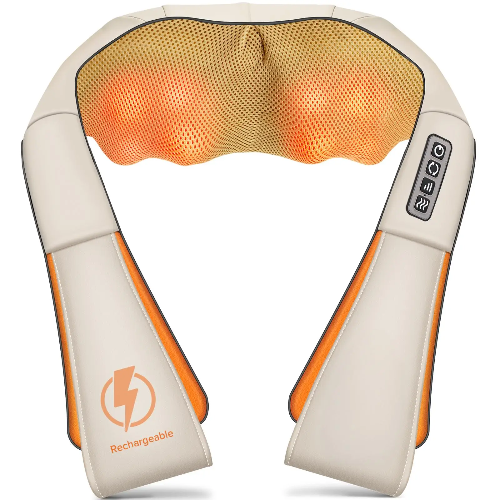 Neck Shoulder Back Massager with Heat, Portable Deep 4D Massage Device, Adjustable Massage Pillow, Rechargeable Cordless, Relaxing Comfort