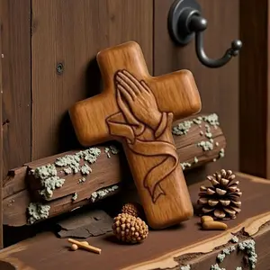 Prayer Cross Prayer Cross Prayer Cross Gift Silent Embrace of Faith Cross Ornament, Religious Home Decor, Wooden Craft, Wooden Cross Decorations, Handheld Wooden Cross