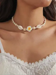 Boho Style Flower & Shell Decor Choker, Adjustable Necklace for Women & Girls, Fashion Jewelry for Party, Daily Decor, Trendy All-match & Exquisite Jewelry for Birthday Gift