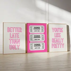 Funny Toilet Print Set of 3 Trendy Bathroom Wall Art Pink Cute Quote Decor Shower Karaoke Print, Room Decor, Unframed 5 Size, 8x12 to 27x40 inch