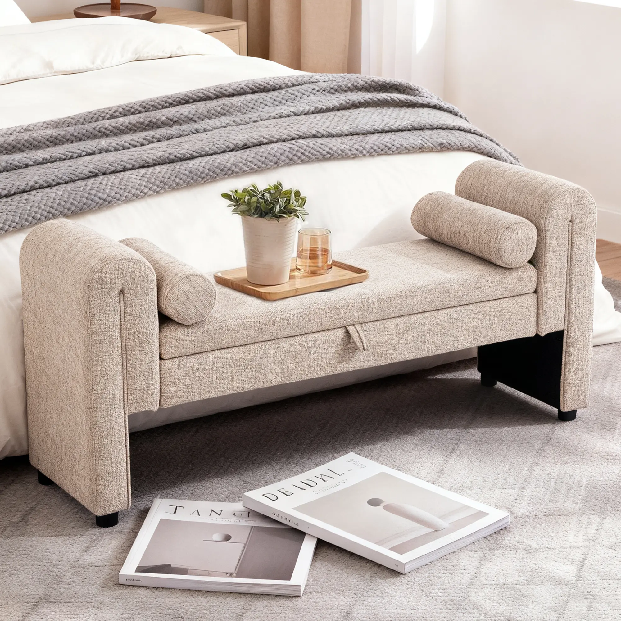 【DealsforYouDays】 Modern  Ottoman Bench - Velvet Lounge-Style Comfy Storage Stool for Bedroom Living Room Entryway Dining Room Accent Furniture.