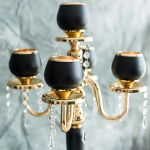5-Arm Metal Candelabra Candle Holder Gold/Black - Chic Table Centerpiece for Events 25"