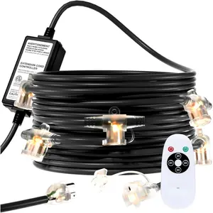 50FT Outdoor Extension Cord with Remote Control, 6 Outlets with  Lights, Heavy Duty 16/3 SJTW Weatherproof Power  for Christmas Halloween Decorations, Black, ETL Listed