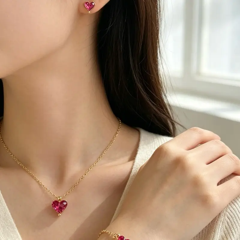 <PingEast jewelry > Ruby bracelet 09--925 Sterling Silver Gold-Tone Heart Pendant Bracelet Inlaid with 3 Natural Burmese Mogok Rubies. Clear and Transparent Gemstones, Designed by an Independent Japanese Designer. Chain Length: 16cm+5cm extension chain
