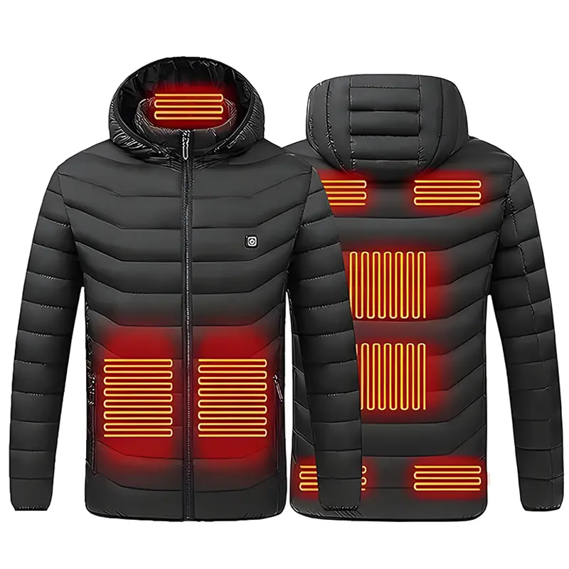 Rechargeable Heated Hoodie Jacket for Men and Women, 9 Heating Zones with Individual Switch and 3 Heat Levels, Cozy Thermal Outerwear for Hiking, Running Errands, Watching Sports and Cold Weather Use